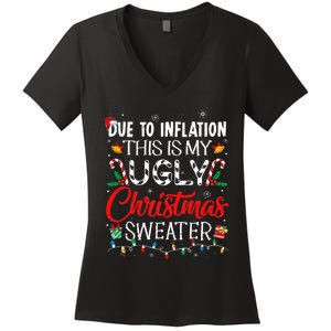 Due To Inflation Ugly Christmas Sweaters Funny Women's V-Neck T-Shirt