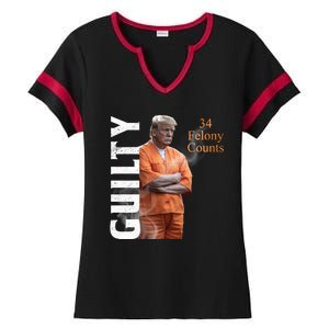 Donald Trump Is Guilty 34 Felony Counts Ladies Halftime Notch Neck Tee