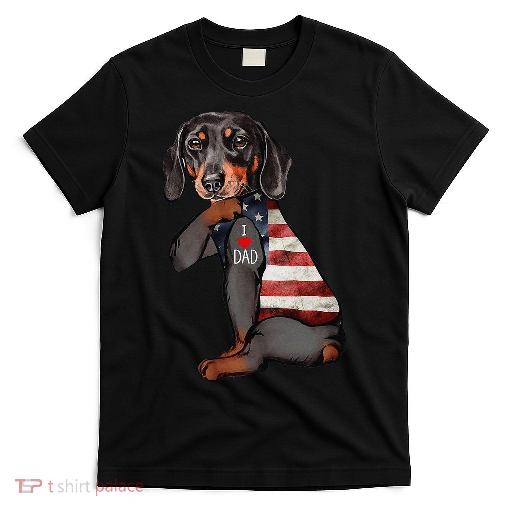 Dachshund Tattoo I Love Dad Fathers Day T-Shirt