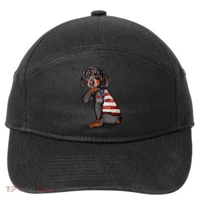 Dachshund Tattoo I Love Dad Fathers Day 7-Panel Snapback Hat