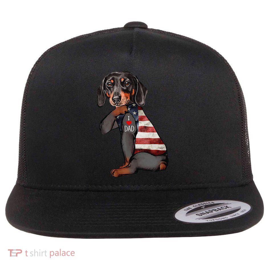 Dachshund Tattoo I Love Dad Fathers Day Flatbill Hat