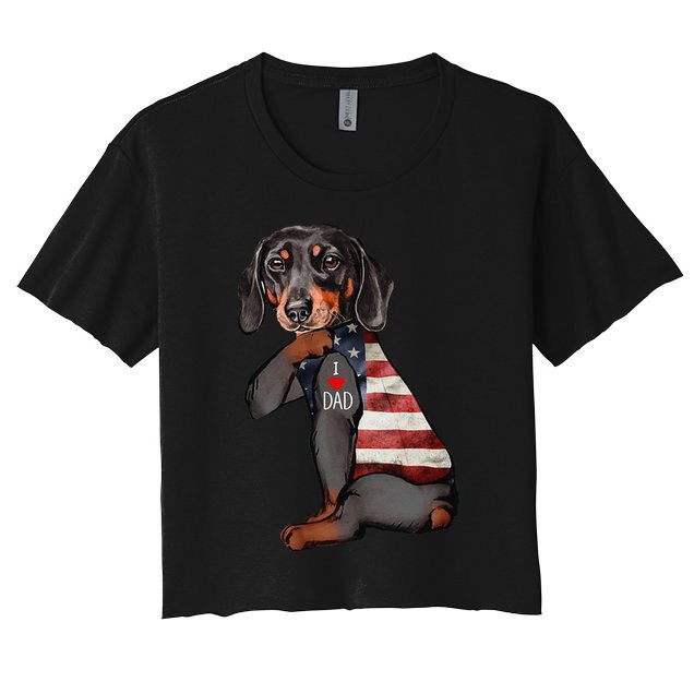 Dachshund Tattoo I Love Dad Fathers Day Crop Top