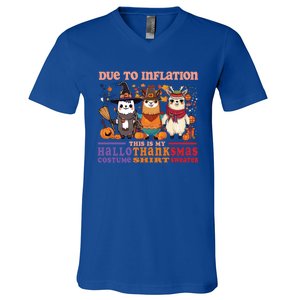 Due To Inflation Halloween Thanksgiving Ugly Christmas Llama Gift V-Neck T-Shirt