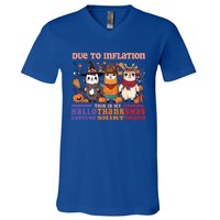 Due To Inflation Halloween Thanksgiving Ugly Christmas Llama Gift V-Neck T-Shirt