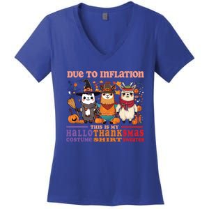 Due To Inflation Halloween Thanksgiving Ugly Christmas Llama Gift Women's V-Neck T-Shirt