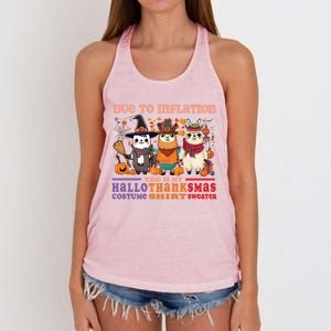 Due To Inflation Halloween Thanksgiving Ugly Christmas Llama Gift Women's Knotted Racerback Tank