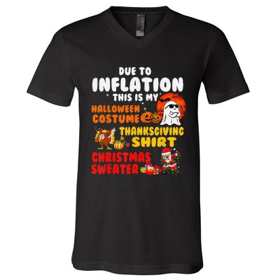 Due To Inflation This Is My Halloween Funny Sayings V-Neck T-Shirt