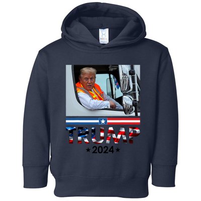 Donald Trump In Garbage Truck Team Garbage For Trump 2024 Toddler Hoodie