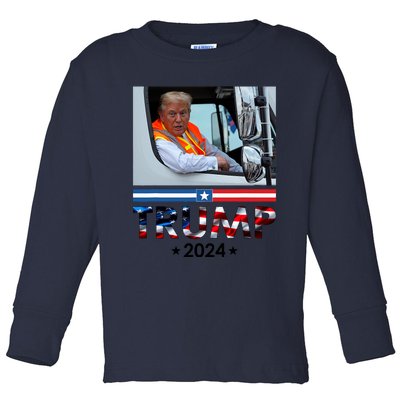 Donald Trump In Garbage Truck Team Garbage For Trump 2024 Toddler Long Sleeve Shirt