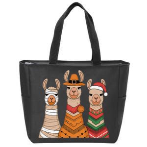 Due To Inflation Halloween Thanksgiving Christmas Llama Zip Tote Bag