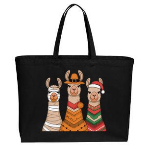 Due To Inflation Halloween Thanksgiving Christmas Llama Cotton Canvas Jumbo Tote