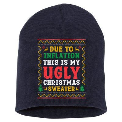 Due To Inflation Ugly Christmas Sweater Funny Xmas Holiday Short Acrylic Beanie