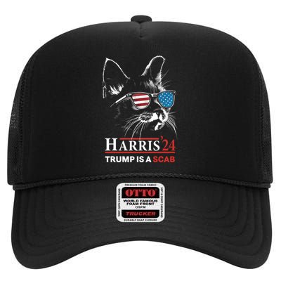 Donald Trump Is A Scab Vote Harris Valz Cat Lady High Crown Mesh Back Trucker Hat