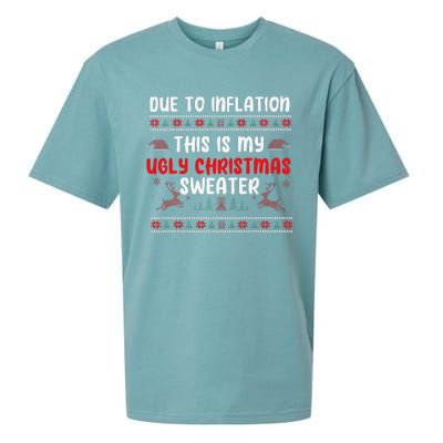 Due To Inflation Ugly Christmas Sweater Funny Xmas Sueded Cloud Jersey T-Shirt