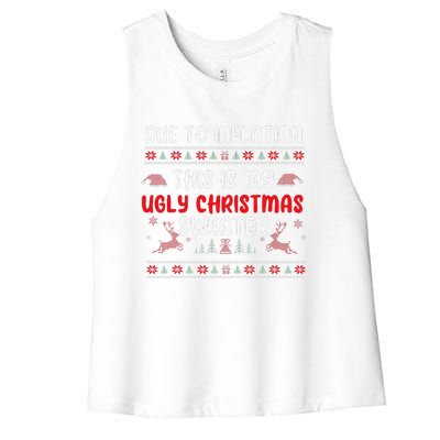 Due To Inflation Ugly Christmas Sweater Funny Xmas Women's Racerback Cropped Tank