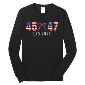 Donald Trump Inauguration Day 2025 45 47 American Flag Bow Long Sleeve Shirt