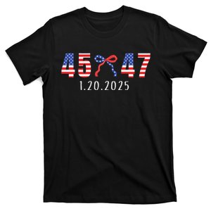 Donald Trump Inauguration Day 2025 45 47 American Flag Bow T-Shirt