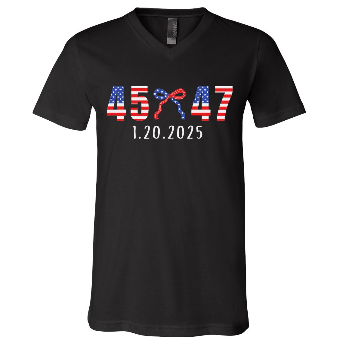 Donald Trump Inauguration Day 2025 45 47 American Flag Bow V-Neck T-Shirt
