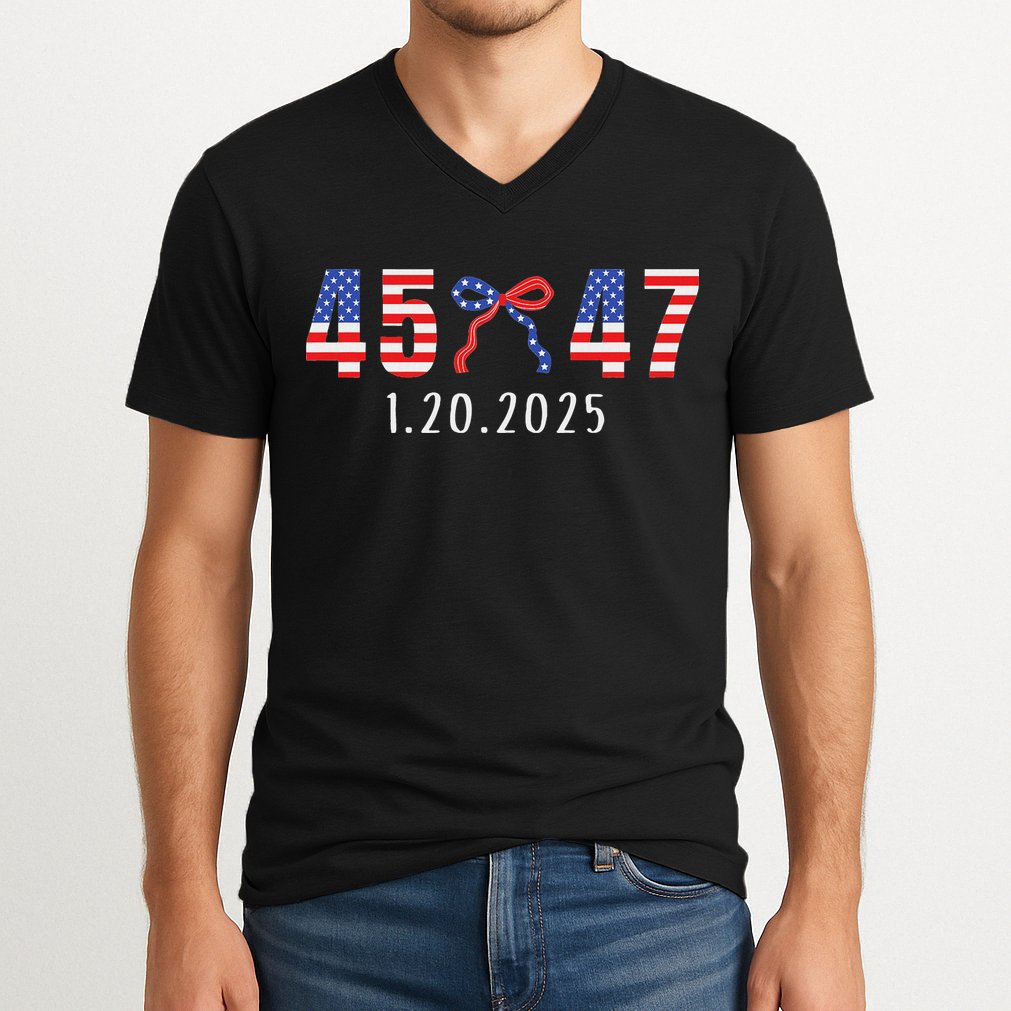 Donald Trump Inauguration Day 2025 45 47 American Flag Bow V-Neck T-Shirt
