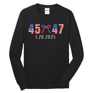 Donald Trump Inauguration Day 2025 45 47 American Flag Bow Tall Long Sleeve T-Shirt