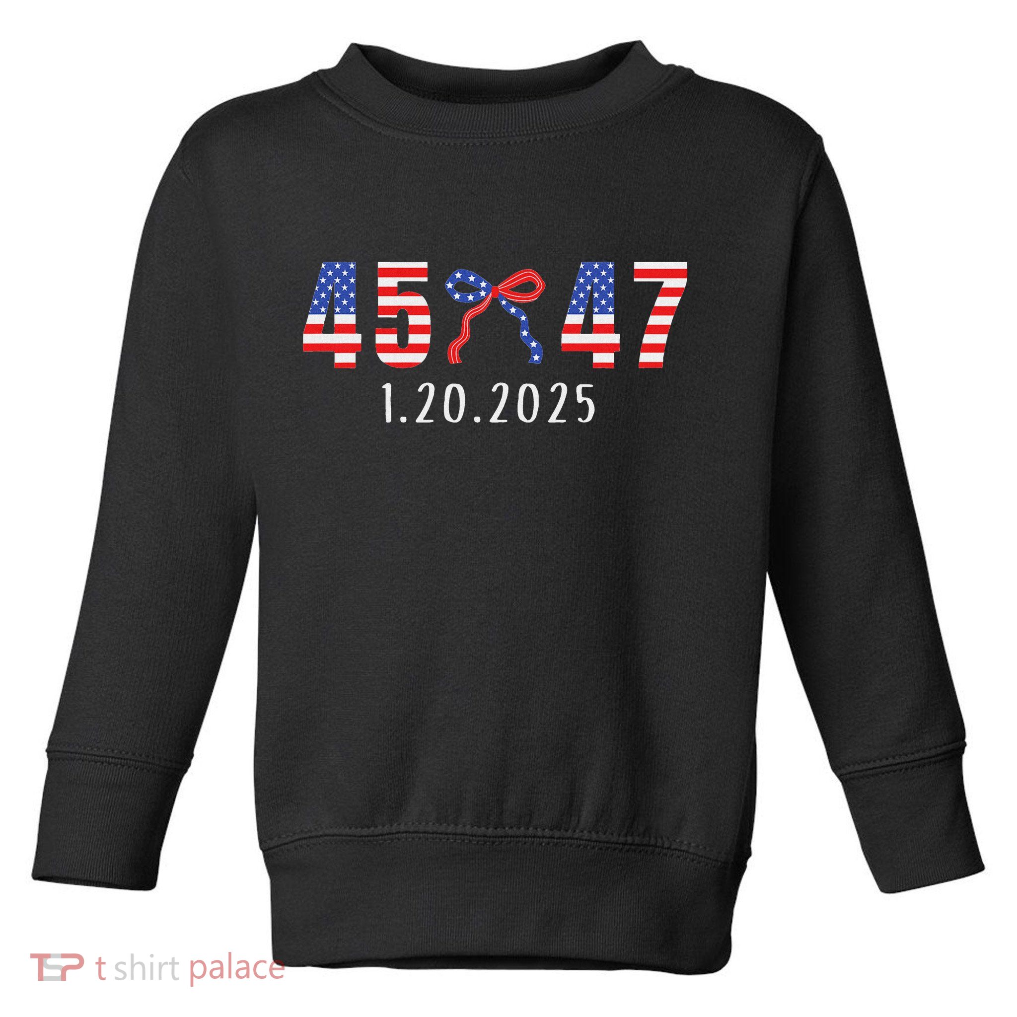 Donald Trump Inauguration Day 2025 45 47 American Flag Bow Toddler Sweatshirt