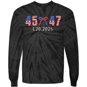 Donald Trump Inauguration Day 2025 45 47 American Flag Bow Tie-Dye Long Sleeve Shirt