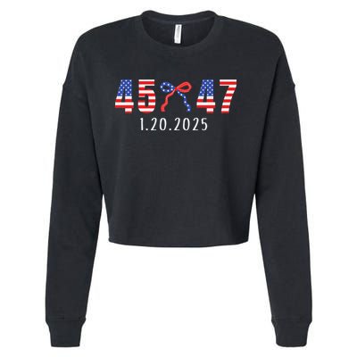 Donald Trump Inauguration Day 2025 45 47 American Flag Bow Cropped Pullover Crew