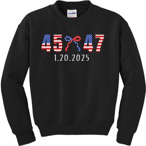 Donald Trump Inauguration Day 2025 45 47 American Flag Bow Kids Sweatshirt