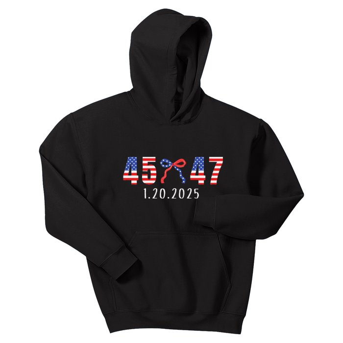 Donald Trump Inauguration Day 2025 45 47 American Flag Bow Kids Hoodie