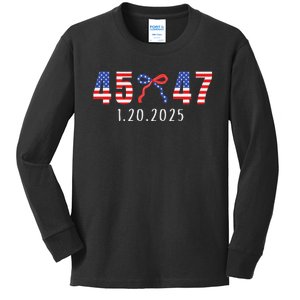 Donald Trump Inauguration Day 2025 45 47 American Flag Bow Kids Long Sleeve Shirt