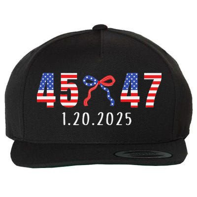 Donald Trump Inauguration Day 2025 45 47 American Flag Bow Wool Snapback Cap