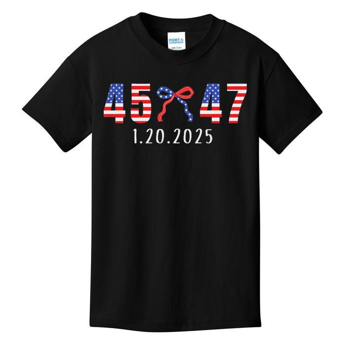 Donald Trump Inauguration Day 2025 45 47 American Flag Bow Kids T-Shirt