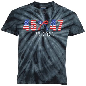 Donald Trump Inauguration Day 2025 45 47 American Flag Bow Kids Tie-Dye T-Shirt