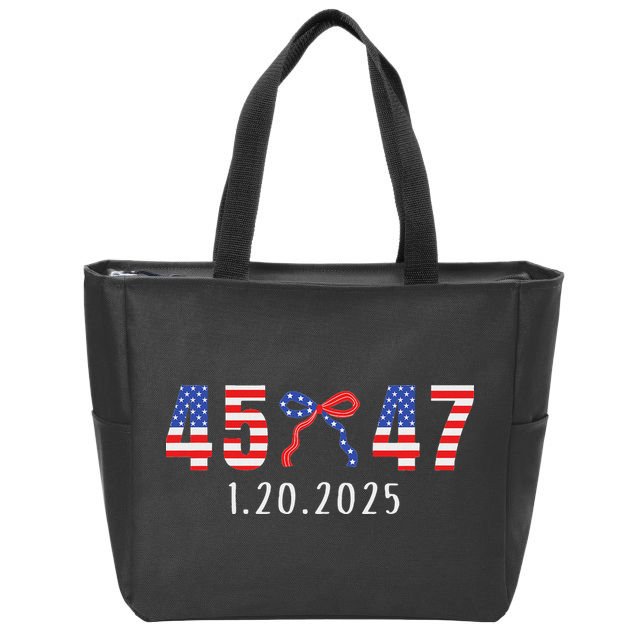Donald Trump Inauguration Day 2025 45 47 American Flag Bow Zip Tote Bag