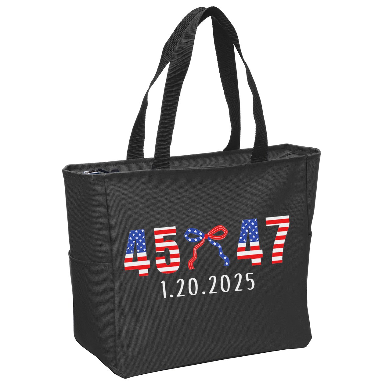 Donald Trump Inauguration Day 2025 45 47 American Flag Bow Zip Tote Bag