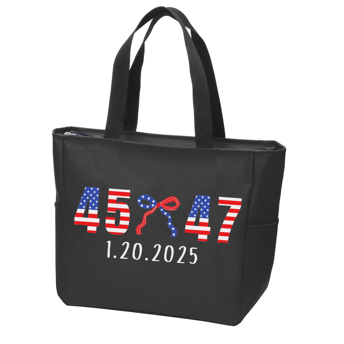 Donald Trump Inauguration Day 2025 45 47 American Flag Bow Zip Tote Bag