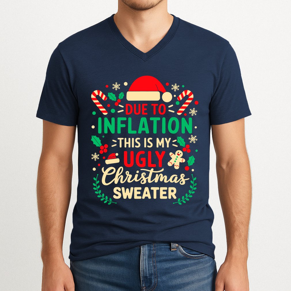 Due To Inflation This Is My Ugly Sweater Xmas V-Neck T-Shirt