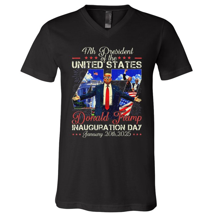 Donald Trump Inauguration Day 2025 47th President Usa Flag V-Neck T-Shirt