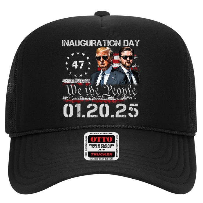 Donald Trump Inauguration Day 2025 47th President Usa Flag High Crown Mesh Back Trucker Hat