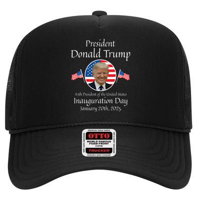 Donald Trump Inauguration Day 2025 47th Usa President High Crown Mesh Back Trucker Hat