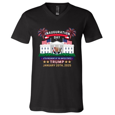 Donald Trump Inauguration Day 2025 47th President 47 Us Flag V-Neck T-Shirt