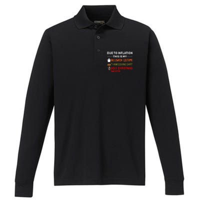 Due to Inflation This is My Halloween Thanksgiving Performance Long Sleeve Polo