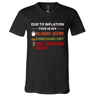 Due to Inflation This is My Halloween Thanksgiving V-Neck T-Shirt