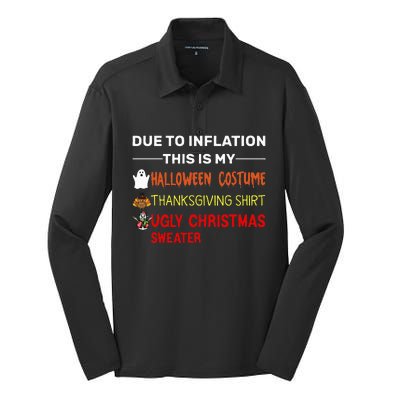 Due to Inflation This is My Halloween Thanksgiving Silk Touch Performance Long Sleeve Polo