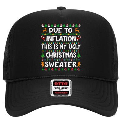 Due To Inflation Funny Christmas Sweater Xmas  High Crown Mesh Back Trucker Hat