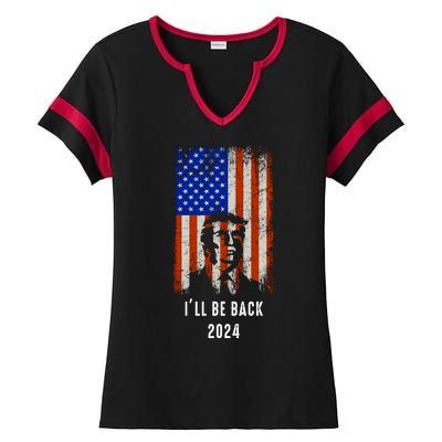 Donald Trump I'll Be Back Trump 2024 Vintage Flag Ladies Halftime Notch Neck Tee