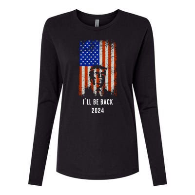 Donald Trump I'll Be Back Trump 2024 Vintage Flag Womens Cotton Relaxed Long Sleeve T-Shirt