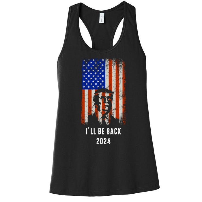 Donald Trump I'll Be Back Trump 2024 Vintage Flag Women's Racerback Tank