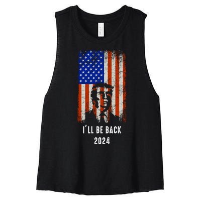 Donald Trump I'll Be Back Trump 2024 Vintage Flag Women's Racerback Cropped Tank