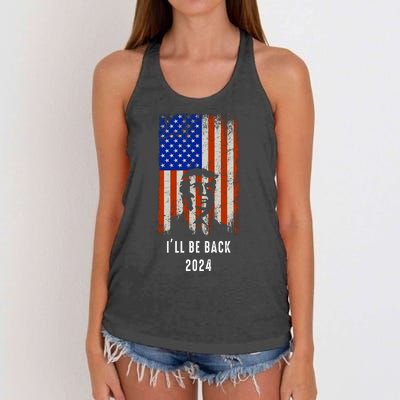 Donald Trump I'll Be Back Trump 2024 Vintage Flag Women's Knotted Racerback Tank